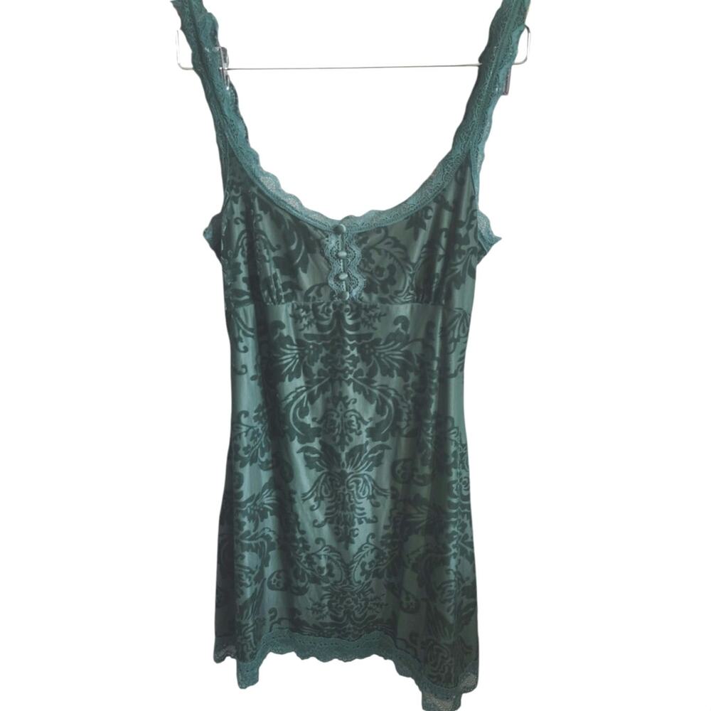 Widow Teal Burnout Velvet Lace Camisole Tank Top Women's Large Gothic Fairycore - Picture 2 of 6